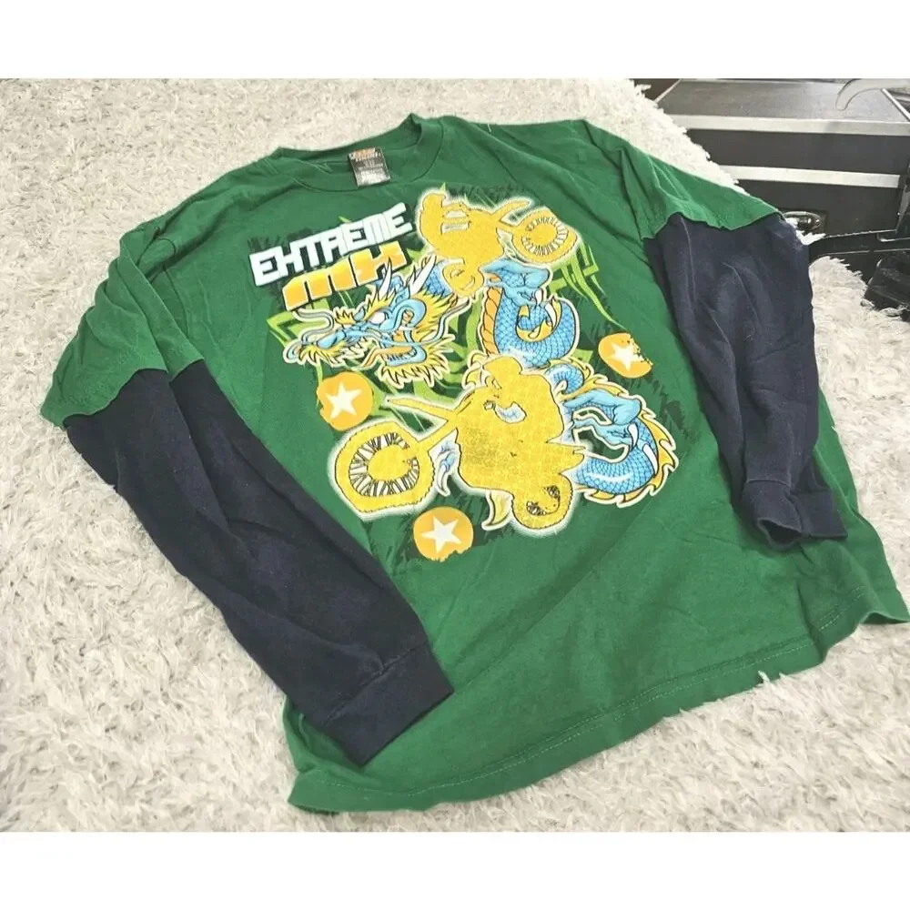 Vtg Y2K Rude Boyz Extreme MX Graphic Tee Long Sleeve Motocross Shirt Boys XL
